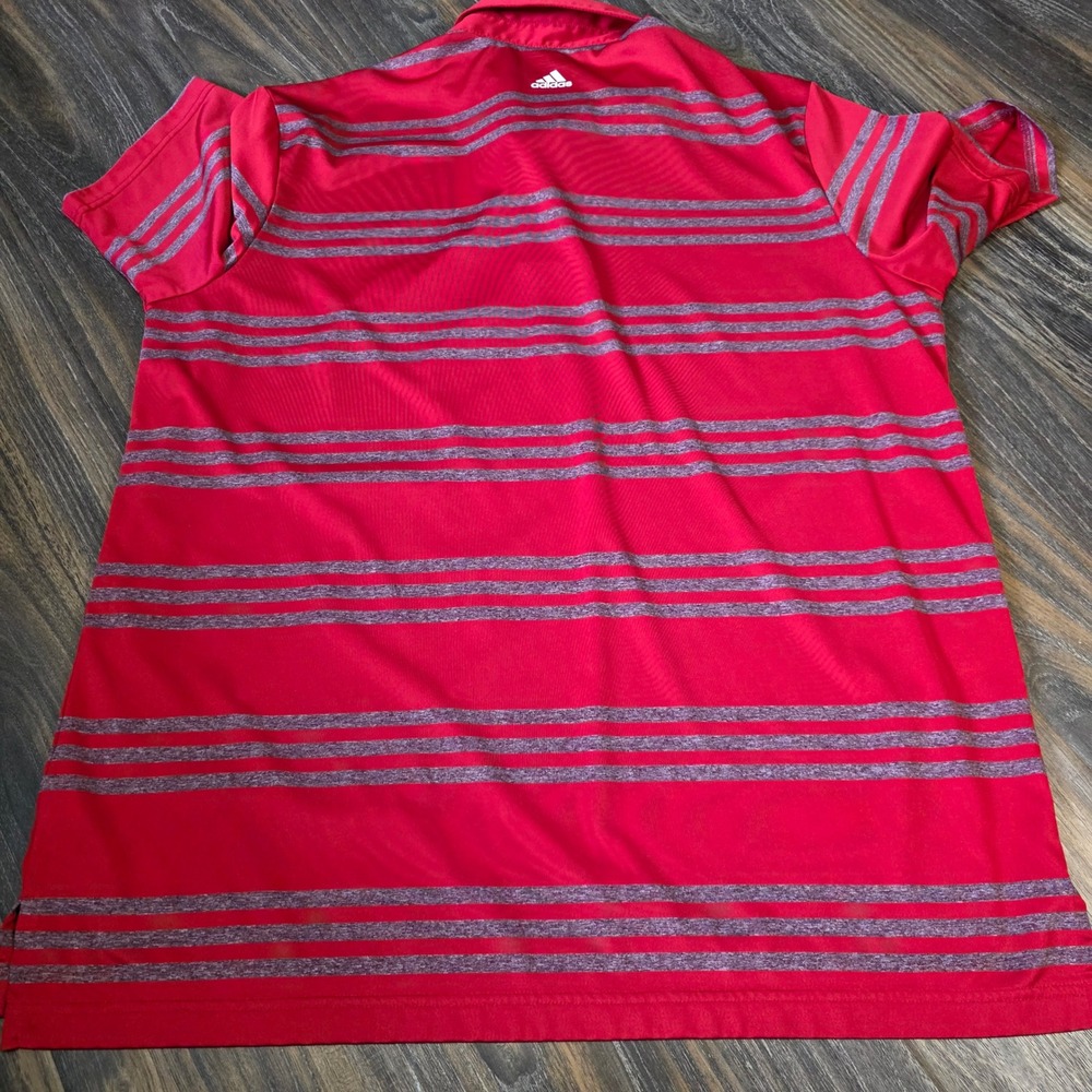 Adidas Men's Red Grey Striped Golf Polo Shirt Size XL Performance - Picture 4 of 8
